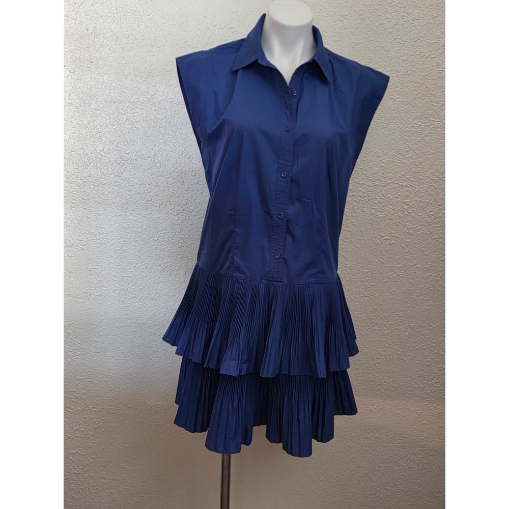Current Air Los Angeles Blue Sleeveless Tiered Pleated Shirt Dress Medium NWT
